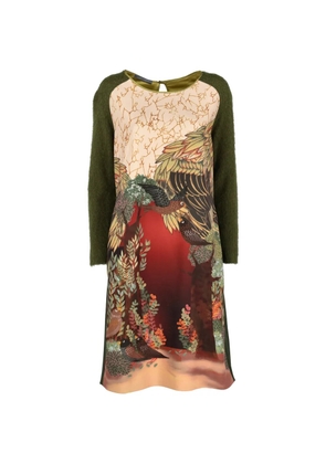 Alberta Ferretti Vintage bird-print raglan-sleeve dress - Neutrals