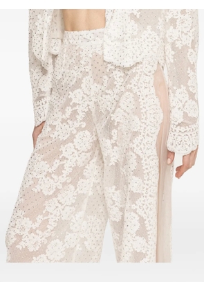 NISSA embellished lace trousers - White