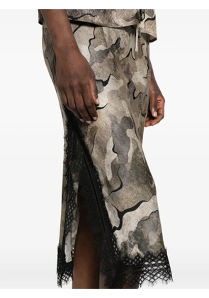 PINKO camouflage-print lace-trim midi skirt - Neutrals