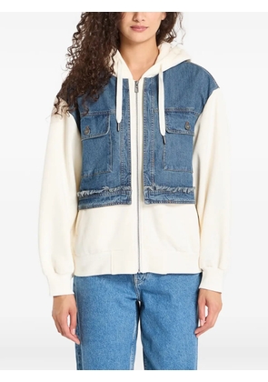 Desigual denim-panel drawstring hoodie - Neutrals