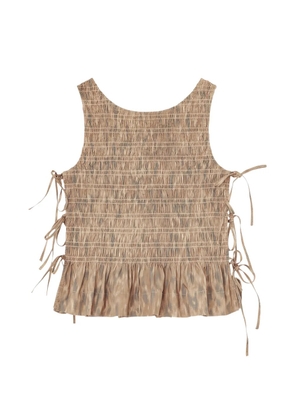 GANNI smocked tie top - Neutrals