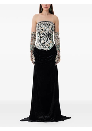 Dina Melwani crystal embroidered velvet maxi gown - Black