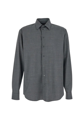 Emporio Armani logo-embroidered wool shirt - Grey
