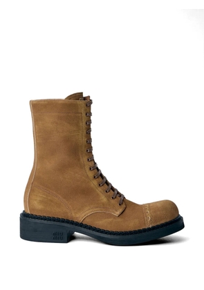 Miu Miu embossed sole lace-up boots - Brown