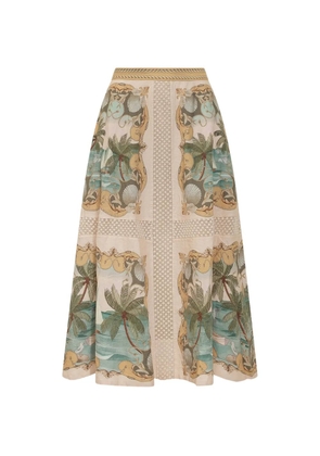 FARM Rio royal sea-print midi skirt - Neutrals