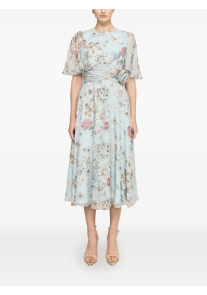 NISSA floral silk midi dress - Blue