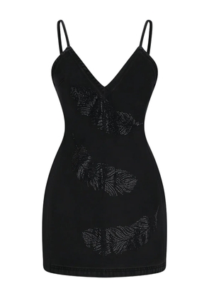 David Koma rhinestone-embellished denim dress - Black