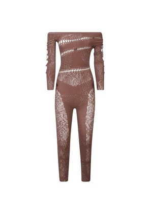 POSTER GIRL off-shoulder lace jumpsuit - Brown