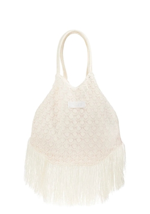 Akep fringed knitted tote bag - White