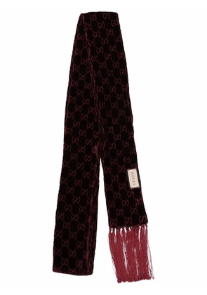 Gucci GG-pattern velvet fringed scarf - Red