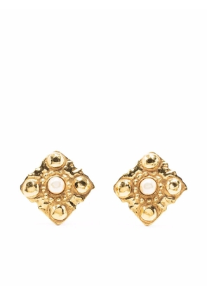 CHANEL Pre-Owned 1990s rhombus pearl-embellished clip-on earrings - Gold
