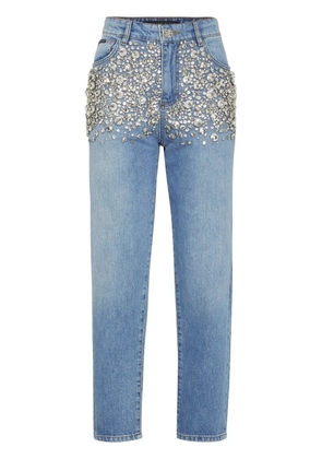 Philipp Plein crystal-embellished tapered jeans - Blue