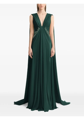 Gemy Maalouf draped V-neck beaded maxi dress - Green