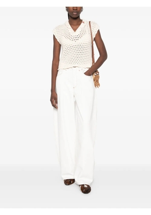 Forte Forte bead-appliqué crochet top - Neutrals