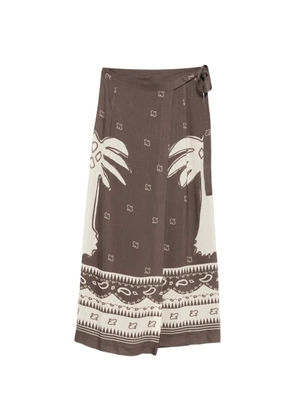 Ottod'Ame palm tree-print tie-fastening midi skirt - Brown