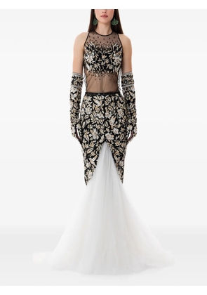 Dina Melwani floral-embroidered maxi gown set - Black