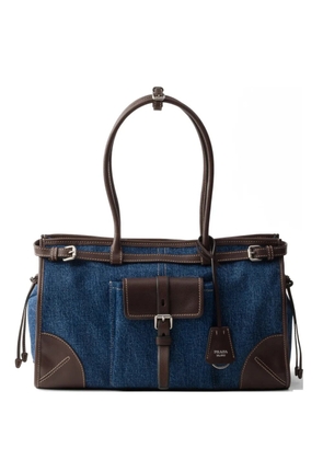 Prada Bonnie large denim and leather handbag - Blue