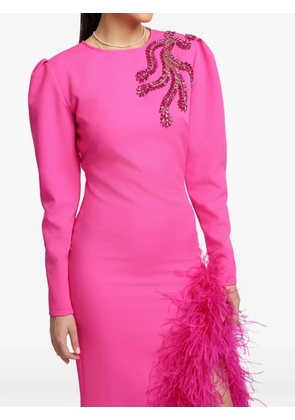 MIAU by Clara Rotescu crystal-embellished feather-trim dress - Pink