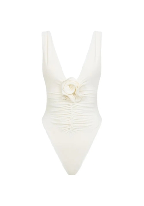 La Reveche floral-appliqué ruched swimsuit - Neutrals