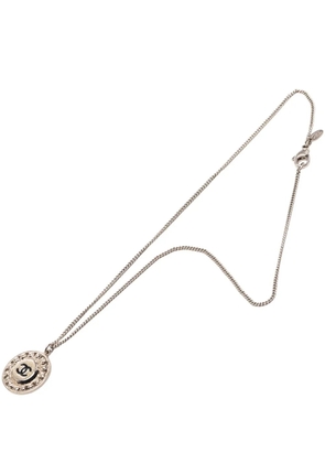 CHANEL Pre-Owned 2007 CC Silver Plated Crystal Enamel Pendant Necklace costume necklace