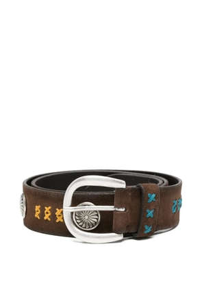 Puntovita&Arsenico stud-embellished cross-stitched belt - Brown