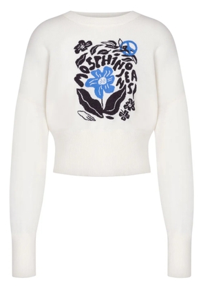 MOSCHINO JEANS floral-intarsia wool jumper - White