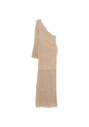 SIMONA CORSELLINI one-shoulder open-knit maxi dress - Neutrals