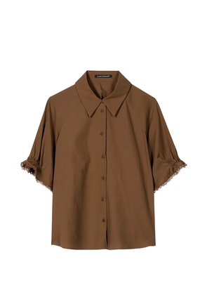 Luisa Cerano frayed-edge gathered-sleeve blouse - Brown