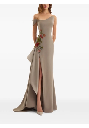 Gemy Maalouf off-shoulder embroidered maxi dress - Neutrals