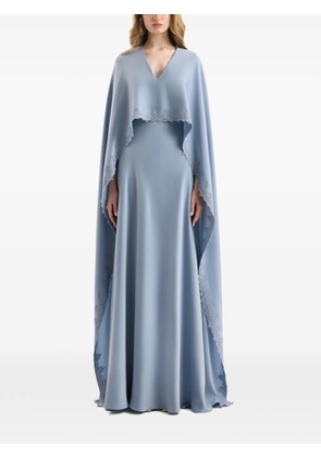 Gemy Maalouf embroidered cape V-neck maxi dress - Blue