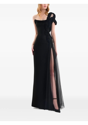 Gemy Maalouf one-shoulder sculptural embroidery maxi dress - Black