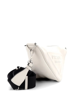 Prada Pre-Owned Triangle Logo Zip Crossbody Bag Embossed Leather Mini shoulder bag - Neutrals