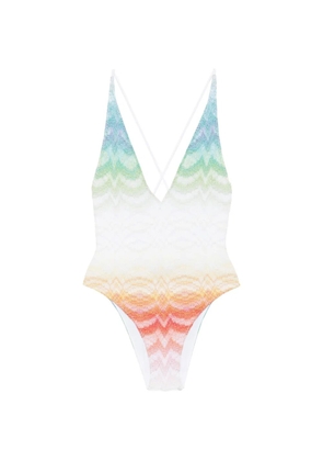 Missoni v-neck chevron swimsuit - White