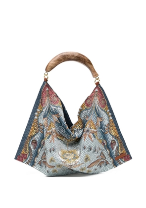 FARM Rio wooden handle print tote bag - Brown