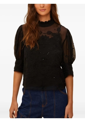 FARM Rio beaded floral-embroidered top - Black