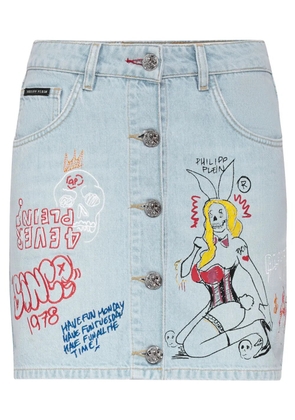 Philipp Plein graffiti-print pocketed mini skirt - Blue