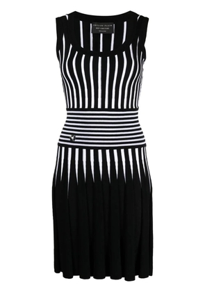 Philipp Plein stripe-print knitted short dress - Black