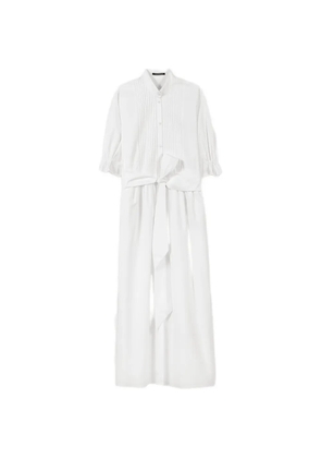 Luisa Cerano pintuck-detail tied-waist dress - White