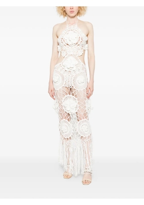 Giuseppe Di Morabito floral-appliqué crochet-knit maxi dress - White