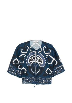 Sea prinedt lace-up top - Blue