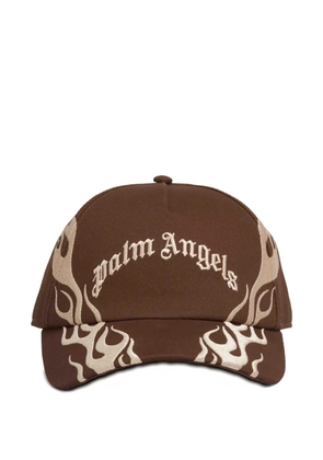 Palm Angels flame-embroidered baseball cap - Brown