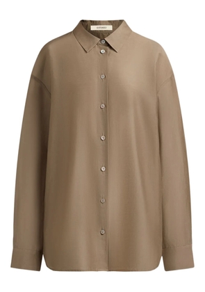 12 STOREEZ mother-of-pearl button-fastening shirt - Brown