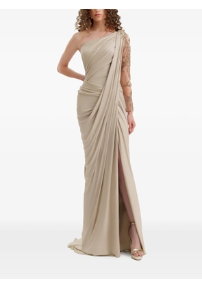 Gemy Maalouf one-shoulder beaded draped dress - Neutrals