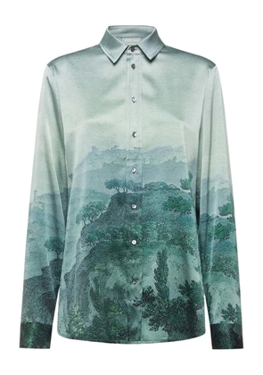 Pierre-Louis Mascia landscape-print silk-blend shirt - Green