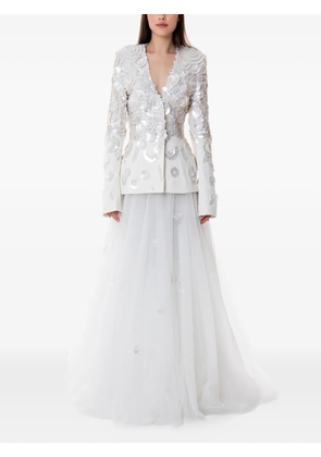 Dina Melwani floral sequin-embroidered maxi gown - White