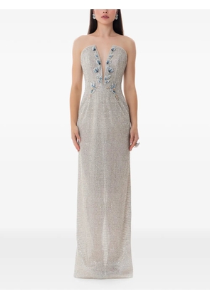 Dina Melwani crystal hand-embroidered maxi gown - Silver