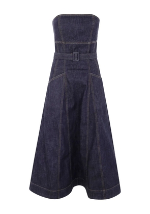 Self-Portrait strapless belted denim midi dress - Blue