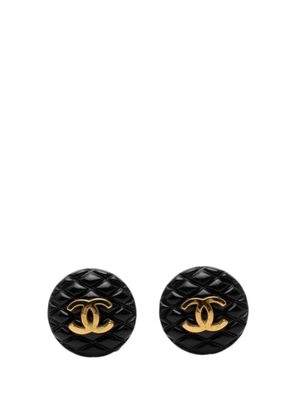 CHANEL Pre-Owned 1994 CC Resin and Gold Plated Quilted Button Clip On Earrings costume earrings - Black