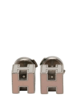 Hermès Pre-Owned 20th Century Palladium Plated Enamel Cage dH Cube Push Back Earrings costume earrings - Pink