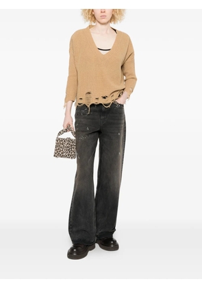 PINKO distressed V-neck sweater - Neutrals